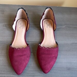 Journee Collection Burgundy Suede Scalloped Flats